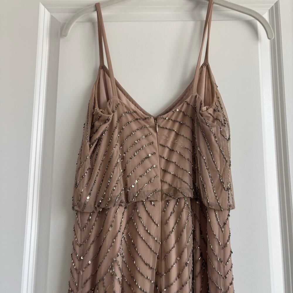 Adrianna Papell Art Deco Beaded Blouson Gown Pink Bridal Beaded Sz 2 Formal - Picture 6 of 16